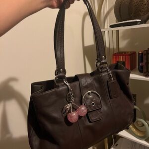 Coach soho leather east west tote chocolate brown